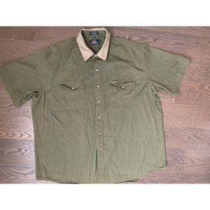 Dickies MEN'S DENIM pearl BUTTON DOWN COLLAR SHORT SLEEVE shirt green  Sz 2XL